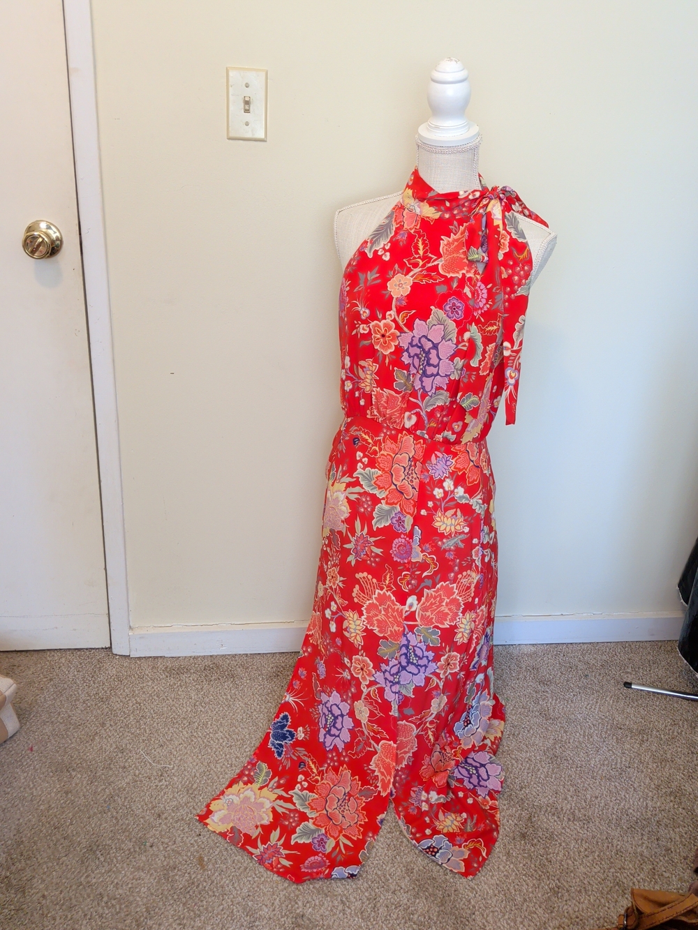 Rixo London Red Floral Halter Maxi Dress 6